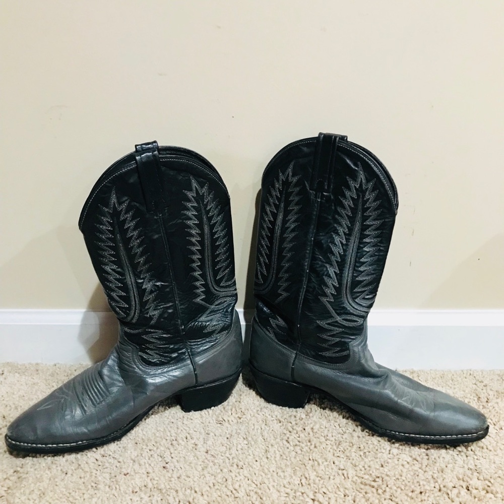 Grey / Black Leather Cowboy Boot - 10.5D